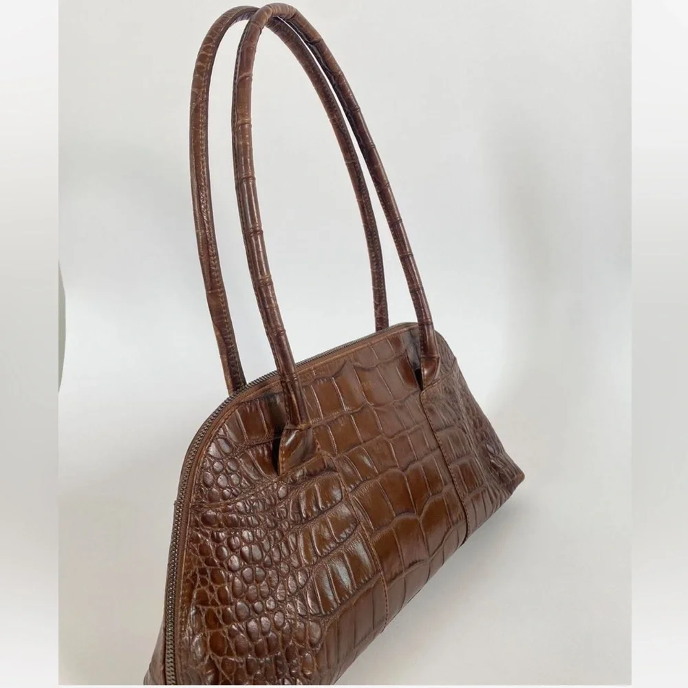 Furla Designer Brown Crocodile-Embossed Handbag Vintage - Picture 2 of 8
